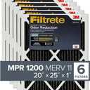 Filtrete 20x25x1 Air Filter, MPR 1200, MERV 11, Allergen Defense Odor Reduction 3-Month Pleated 1-Inch Air Filters, 6 Filters