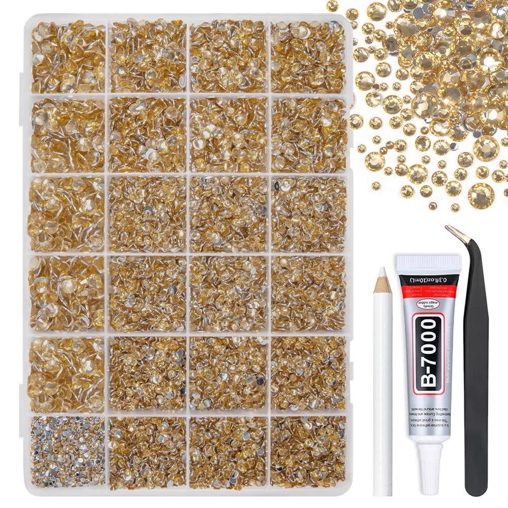 qiipii Champagne Golden Crystal Resin Rhinestones for Bedazzling Crafting 2mm 3mm 4mm 5mm 6mm Flatback Stones Diamonds Crystals Gems Charms for Nails Face Eyes Makeup Tumblers Bottles DIY Crafts Shoes