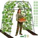7.2FT Garden Trellis Arch for Raised Garden Beds, Heavy Duty Metal Trellis for Cucumbers, Pumpkins, Beans & Climbing Plants, Walk Through Vegetable Garden Arch with Netting