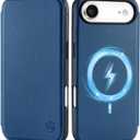 SHIELDON Slim Genuine Leather Wallet Case for iPhone Air 6.5-inch 2025 | Wireless Charging, Folio Magnetic Closure, RFID Blocking Credit Card Holder, Shockproof Phone Cover - Royal Blue