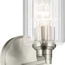 Kichler Gioe 5" 1-Light Wall Sconce with Clear Fluted Glass in Brushed Nickel, Damp Rated, for Powder Room, Kitchen, Hallway, Bedroom, Fireplace, (5" W x 9.5" H), 55224NIFLU