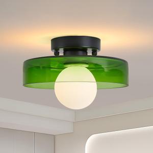 Glass Light Mid Century Modern Light Dining Room Flush Mount Ceiling Light for Kitchen Dining Room Bedroom Green