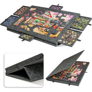LAVIEVERT Tilting Puzzle Board with 2-in-1 Designed Stand & Cover, Super Lightweight Felt Plateau Storage with 6 Drawers for Adults & Kids, Portable Jigsaw Puzzle Table for Up to 1000 Pieces  Gray
