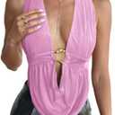 QJQ Women's Sexy Backless Open Back Tops Halter Deep V Neck Sleeveless Vest Tank Tops Going Out Party Clubwear (Light Pinke)