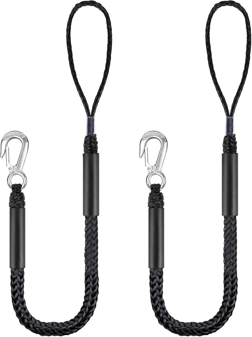 4 feet Boat Ropes for Docking with Loop  Upgraded Version 2-Piece Set. Built in Snubber, Applicable to Kayak, Canoe,Jet Ski,SeaDoo,Power Boat,Pontoon,Power Boat,Watercraft. (Black).