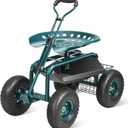 VEVOR Garden Cart Rolling Workseat with Wheels, Gardening Stool for Planting, 360 Degree Swivel Seat, Wagon Scooter with Steering Handle & Utility Tool Tray, Use for Patio, Yard, and Outdoors, Green