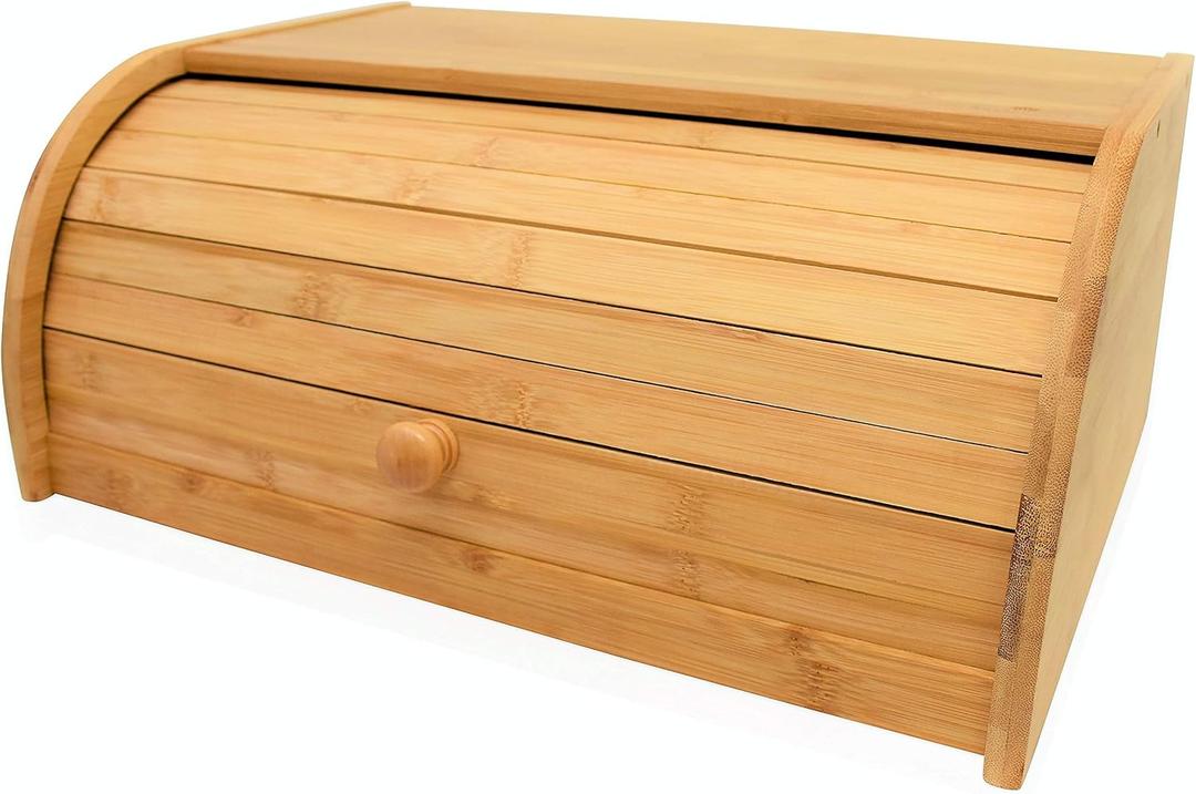 RoyalHouse Natural Bamboo Roll Top Bread Box Kitchen for Countertop Food Storage, Large