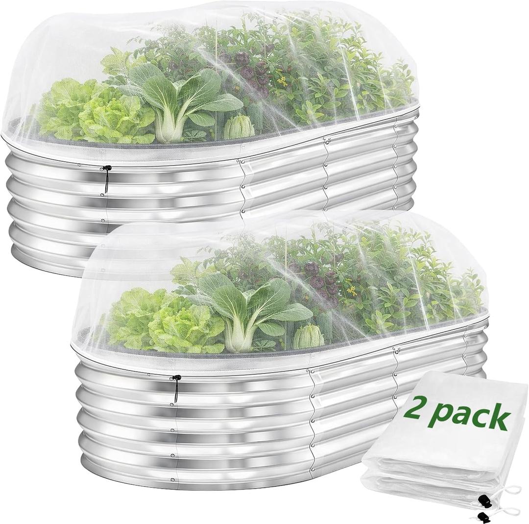 2 Pack Garden Netting for Raised Beds, 4 x 2 Ft Raised Bed Plant Covers for Garden Protection, Fine Mesh Bird Netting Pest Barrier Screen with Drawstring for Protecting Vegetables Fruits Crops