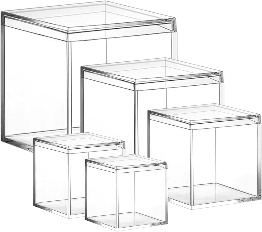 Clear Acrylic Box with Lid, Jewelry Display Box, Plastic Square Cube Decorative Storage Boxes for Candy Pill and Tiny Jewelry, Artwork Display, (7 count)