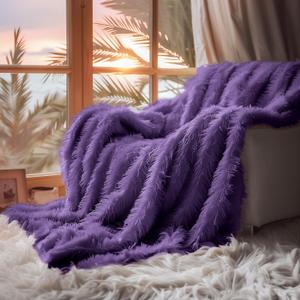 Purple Fuzzy Throw Blanket, 2 Way Reversible Ultra Soft Long Faux Fur Throws, Shaggy Cozy Fluffy Blankets for Couch Sofa Home Decor, 60x80