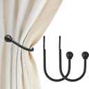 Curtain Holdbacks, Hooks, 2 PCSSolid Steel Hooks, Decorative French Ball End, Curtain Drapery Holdbacks, Wall Mounted, Curtain Tiebacks, Matte Black