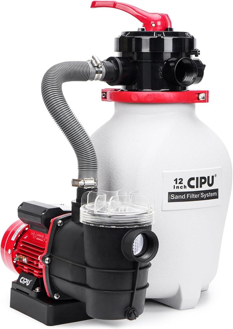 CIPU 12-inch Sand Filter Pump System for Above Ground Pools, 0.35HP 115V Pool Sand Filter with 4-Way Valve