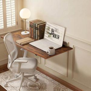 GOYLSER Wall Mounted Folding Table Floating Desk for Dining, Laundry Room, Office, Fold Down Desk with Bracket (35"x20.5", Rustic Brown)