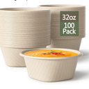 32 Ounce Large Paper Bowls Disposable Soup Bowl Disposable Heavy Duty Compostable Bowls, Eco-friendly Sugarcane and Bamboo Bagasse Biodegradable Bowl for Soup, Salad, Dessert, Ice Cream [100 Pack]