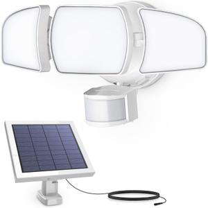 Feit Electric Outdoor LED Triple Head Solar Security Flood Lights with Motion Sensor, Dusk-to-Dawn Sensor, 3000 Lumens Floodlight, 5000K Daylight, No Hardwiring Needed, S13TFL/3000MOTSOL/WH