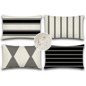 OTOSTAR Outdoor Decorative Pillow Covers Waterproof Garden Throw Pillow Covers 12x20 Inch Cushion Case Geometry Throw Pillowcases Pillows Shell for Patio Furniture Couch Tent Balcony Pack of 4 (Black)