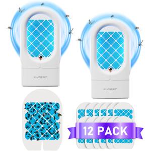 2 Packs Fruit Fly Traps for Indoors, Plug-in Fly Trap Indoor, Gnat Traps for House Indoor, Fly Insect Trap with UV Light, Fly Catcher for Fruit Flies, Gnats, Mosqutioes, Moths (2 Device + 12 Refills)