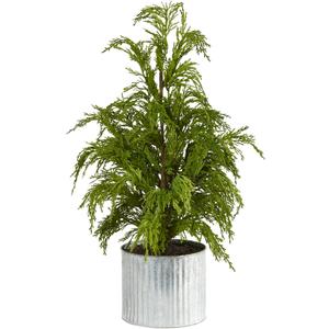 Nearly Natural 20in. Cedar Pine Natural Look Artificial Tree in Decorative Planter (Green)