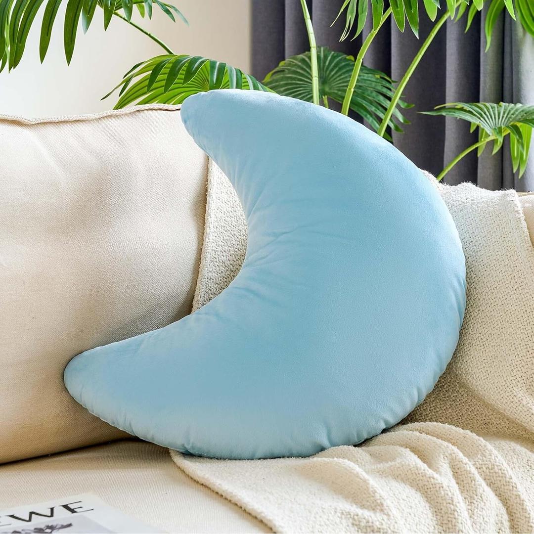 Blue Moon Pillow, 14.9" Cute Soft Velvet Half Moon Shape Plush Decorative Throw Pillows Cushions Room Decor for Couch Bedroom Living Room