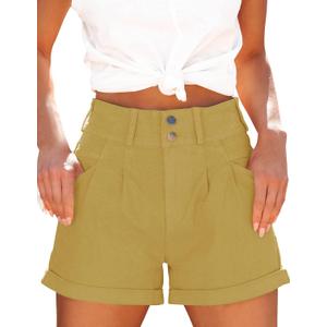 Womens Relaxed Fit Casual High Waist Pocketed Denim Shorts (Yellow)