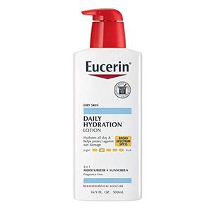 Eucerin Daily Hydration Moisturizer & Sunscreen Lotion, Fragrance Free SPF 15, 16.9 oz (Pack of 3)