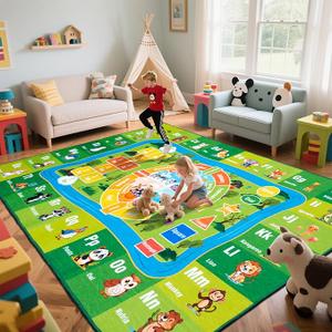 junhejiamei 8'x 10' ABC Rug, Kids Rugs for Playroom Classroom Bedroom, Educational Learning Play Mat with Alphabet Animals Numbers & Shapes (8x10 Feet), Green