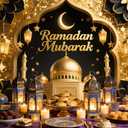 Ramadan Mubarak Backdrop 70.8x43.3 inch, for Muslim Ramadan Kareem Party Decorations, Eid Mubarak Sign Photo Booth for Home Muslim Eid Al Fitr Party
