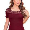 GRACE KARIN Womens Lace Going Out Tops Slim Fit Short Sleeve Blouse Summer Dressy T Shirts 2025 Fashion Clothes Trendy Outfit, XL