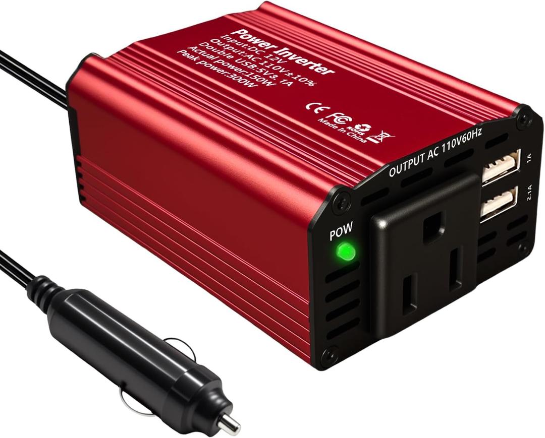 150W Car Power Inverter 12V DC to 110V AC,Car Plug Adapter Outlet 1 AC Dual USB 3.1A, Power Inverters for Vehicles with Cigarette Lighter Plug Car Charger Adapter,Car Inverter for Trip,Camping