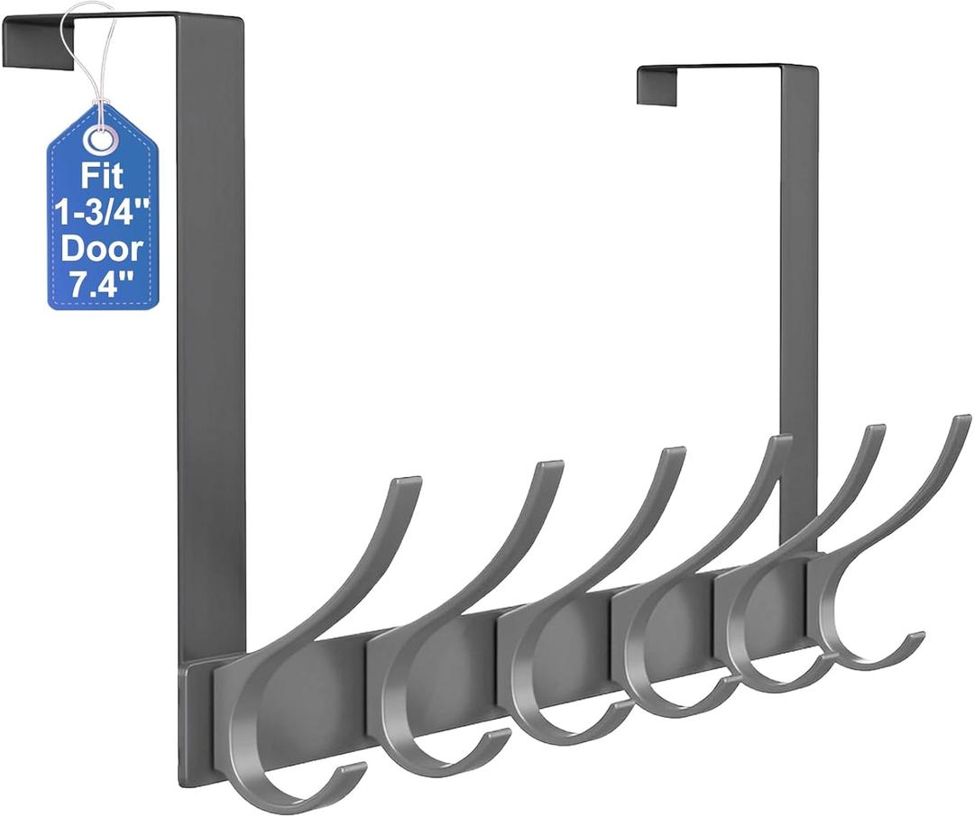 Over The Door Hooks, Sturdy Door Hanger, Large Over The Door Towel Rack with 12 Hooks, Heavy Duty Easy to Install, for Bathroom, BedroomKitchenHanging Towels, Coats (Grey) (Gray)
