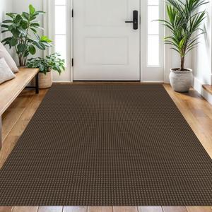 EARTHALL Woven Area Rug 4x6 Ft Washable Rugs for Entryway Non Slip Braided Throw Rugs Bedroom Carpet Cotton Entry Rug Cotton Floor Carpets for Bedroom Dining Room Living Room, Brown (4' x 6' (Rectangular))