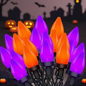 Orange and Purple Halloween Lights, 26FT 50 Count LED Halloween String Lights, Waterproof Extendable Decorations Lights for Outdoor Indoor Patio Home Party Garden Yard Decor