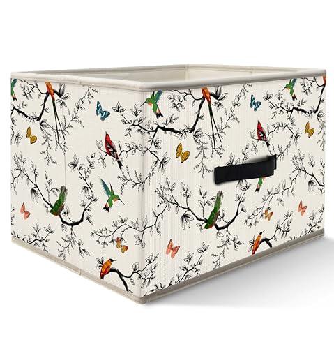 Nogrit Nature Bird Butterfly Storage Bins Box, Toybox for Girls, Colorful Branch Birds Foldable Baskets Organizer Container with Handles for Kids Girls Bedroom Bathroom Clothes Toys Books