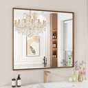 Bathroom Mirror, 30X36 Inch Framed Mirror, Rectangular Wall Mirror, Vanity Mirror Wall Mounted, Anti-Rust, Tempered Glass, Hangs Horizontally or Vertically - Walnut