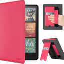 CoBak Case with Stand for Kindle Paperwhite 12th Gen 2024 Released (7") & Kindle Colorsoft Signature Edition - Durable PU Leather Cover with Auto Sleep Wake, Card Slot, Hand Strap Feature, Raspberry