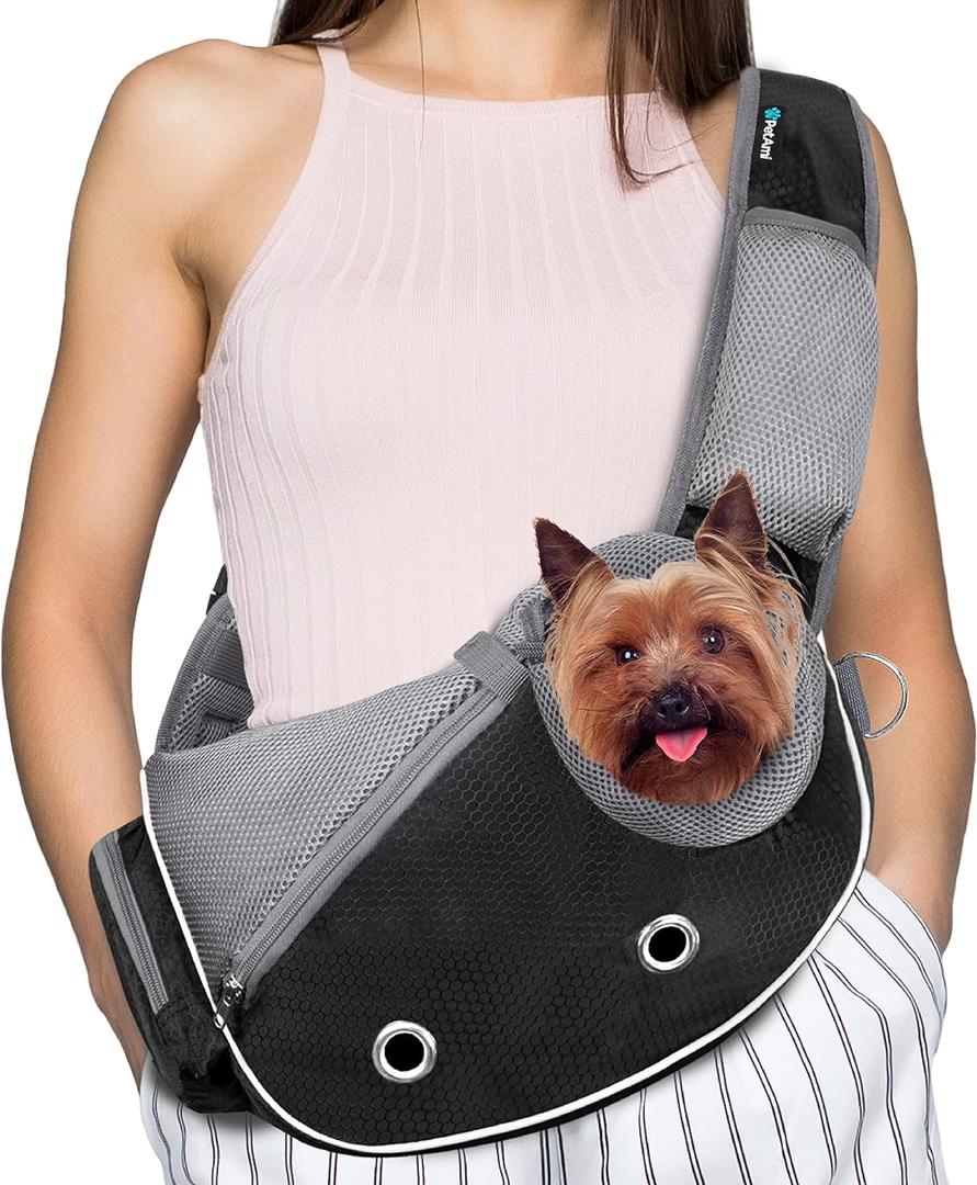 PetAmi Dog Sling Carrier for Small Dogs, Puppy Carrier Sling Purse, Dog Bags For Traveling, Carrying Bag to Wear, Adjustable Crossbody Pet Sling Travel Poop Bag Dispenser, Max 10 lbs, Black
