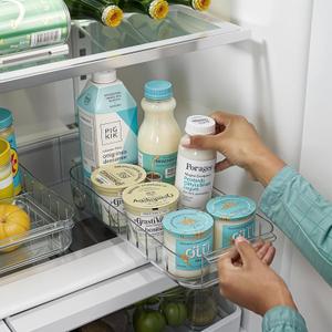 2 Pcs Refrigerator Drawer Organizer and Storage Clear Design with Dividers, Fridge Organizer on Wheels, Upgrade Thick Plastic Pantry Storage Bins, Kitchen Organization