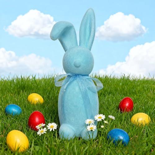 FXXQHT Easter Bunny Decorations - 16.5 Inch Pastel Flocked Bow Tied Bunnies Figurines for Spring Home Decor, Table Centerpieces, Indoor Outdoor Garden Ornaments, Holiday Party Favors