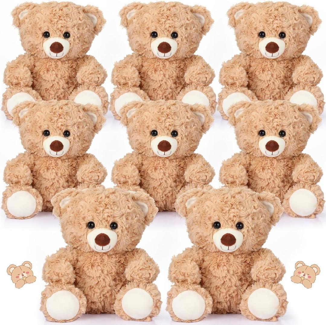 Liliful 8 Pieces 8 Inch Bear Stuffed Animal Bulk Stuffed Animals Gift Plush Toys Bear Party Favors for Baby Shower Centerpieces Wedding Birthday Party Gifts Supplies(Light Brown)