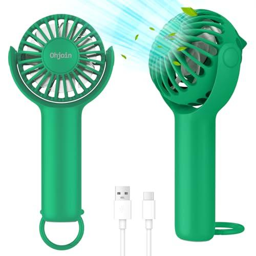 Ohjoin 2 IN 1 Portable Mini Handheld Fan with Keychain Stand, Personal Powerful Cooling Fan, Small Battery Operated Table Fan, Quiet Hand Fan, USB Rechargeable, Birthday Gifts for Women Mom (Green) Pack of 3