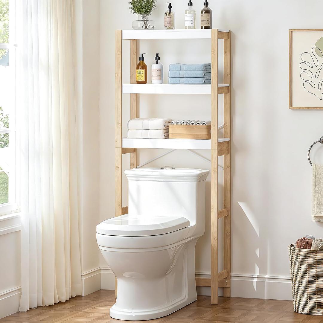 UTEX 3-Tier Over the Toilet Storage Shelf with Bamboo Frame, White