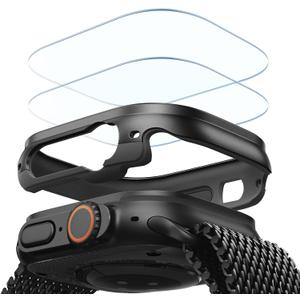 ESR for Apple Watch Ultra 3 /Ultra 2 /Ultra Case with Screen Protector 49mm (2025) Military Grade Protection, Aluminum Alloy Case with 2 Pack Armorite Glass Protector Set, Stay Original, Black