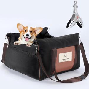 Dog Car Seat for Dogs - Waterproof Dog Booster Seat for Car with Storage Pockets, Clip-On Safety Leash and Soft Plush Cushion, Pet Travel Carrier Bed with Durable Belts up to 25 lbs (Brown, Medium)