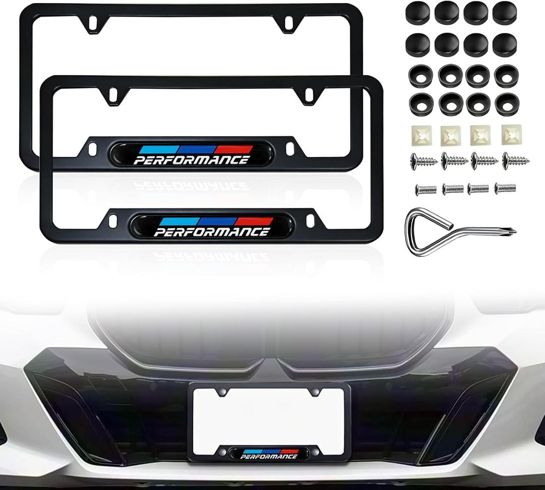 2PCS License Plate Frames, Stainless Steel 4-Hole License Plate Bracket Cover Holder for BMW X3 X5 X1 X7 X6 4 3 5 2 1 Series M3 M5 M4 M2 M6 e90 e91 Accessories, with Screw Caps Cover Set(Black)