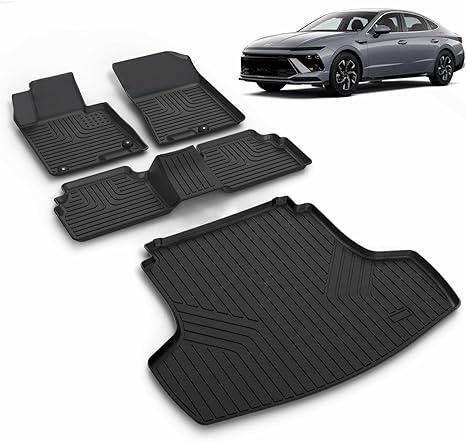 All Weather Car Floor Mats & Cargo Liner Set Fit for Kia K5 2021-2025 (Only FWD Models) or for Hyundai Sonata/Sonata Hybrid 2020-2025 Floor Liners Trunk Liner Cargo Mat Accessories Black