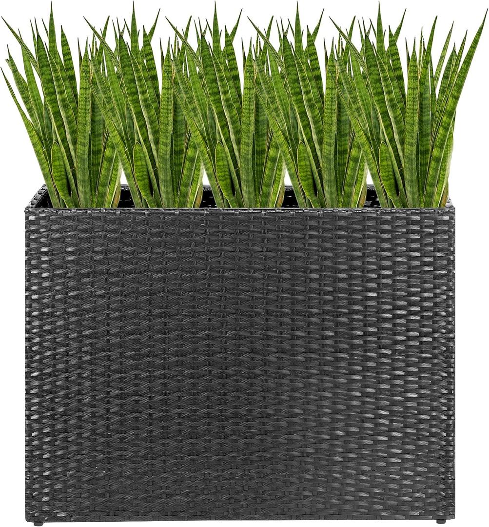 HPC Decor Planters, Plastic Planter for Outdoor Plants Handmade Wicker Large Rectangular Block Planter Box with Removable Liners, Modern Planter for Indoor Outdoor Patio Porch Deck., H 24.8" X L 32.48" X B 11.41"