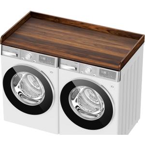Washer Dryer Countertop, 27.5" D x 54" W Washer and Dryer Topper Covers with Edge Rails, Wood Laundry Room Countertop Shelves for Laundry Room Organization and Storage (Brown)