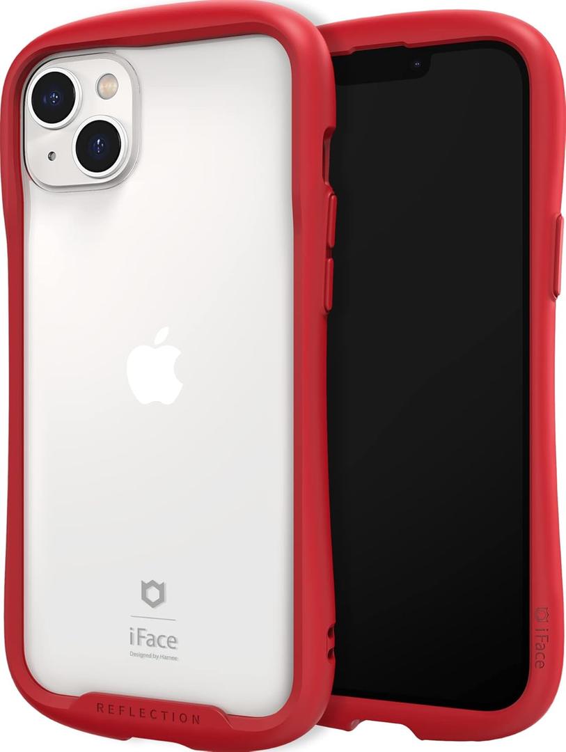 iFace Reflection Designed for iPhone 14 Plus Case (6.7")  Cute Shockproof Hybrid [9H Tempered Glass + Bumper] Wireless Charging Compatible Clear Protective Cover for Girls, Women - Red