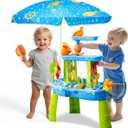 AuntyFey Water Table for Toddlers 1-3-5, Toddler Sand Table, Kids Water Table with Umbrella for Outside Kids Ages 4-8, Blue