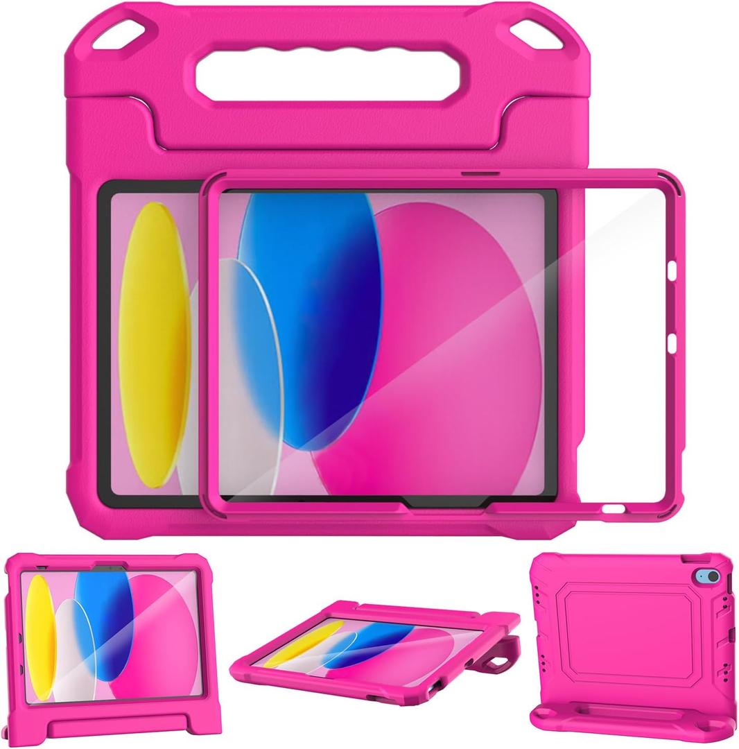 SUPLIK Kids Case for New iPad A16 11-inch 2025 (11th Gen) & iPad 10th Generation (10.9-inch 2022), Built with Screen Protector, Durable Shockproof Kidproof Handle Stand Cover, Pink